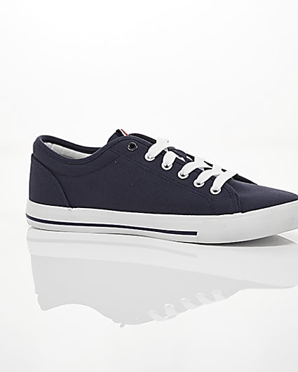 360 degree animation of product Navy canvas lace-up plimsolls frame-8