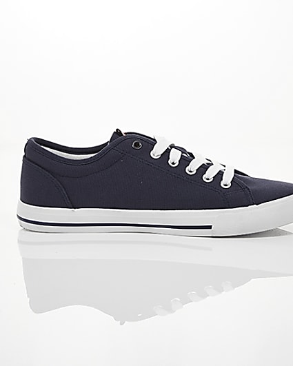 360 degree animation of product Navy canvas lace-up plimsolls frame-9