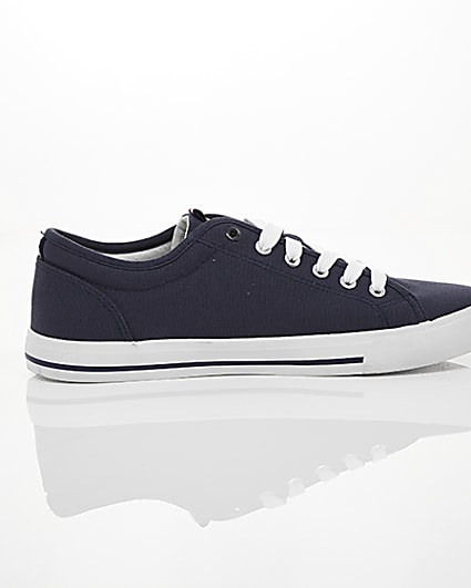 360 degree animation of product Navy canvas lace-up plimsolls frame-10