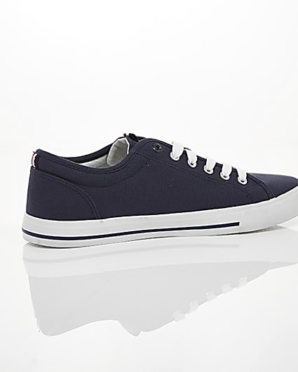360 degree animation of product Navy canvas lace-up plimsolls frame-11