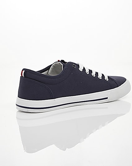 360 degree animation of product Navy canvas lace-up plimsolls frame-12