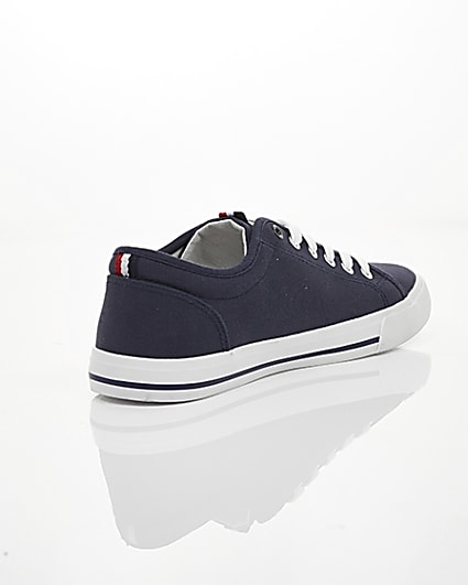 360 degree animation of product Navy canvas lace-up plimsolls frame-13