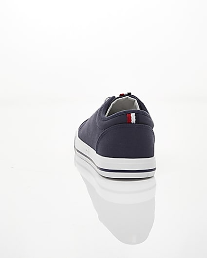 360 degree animation of product Navy canvas lace-up plimsolls frame-16