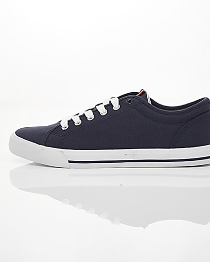 360 degree animation of product Navy canvas lace-up plimsolls frame-21