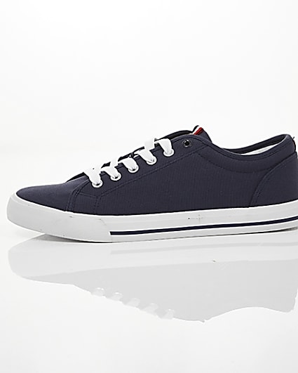 360 degree animation of product Navy canvas lace-up plimsolls frame-22