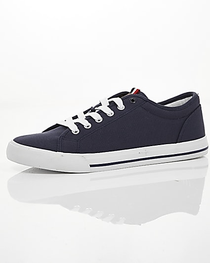 360 degree animation of product Navy canvas lace-up plimsolls frame-23