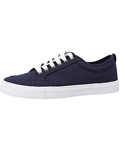 360 degree animation of product Navy canvas lace up trainers frame-2