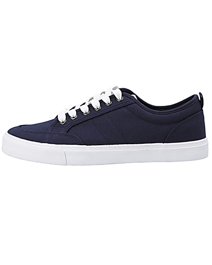 360 degree animation of product Navy canvas lace up trainers frame-3