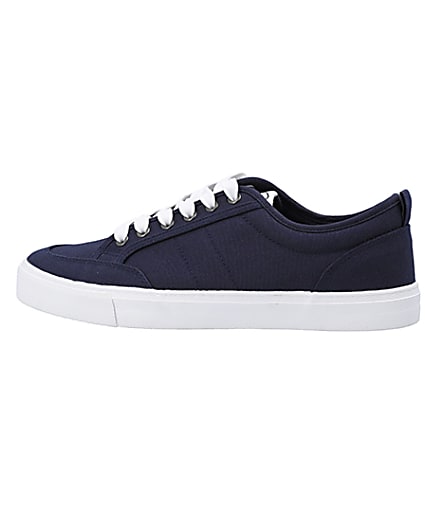 360 degree animation of product Navy canvas lace up trainers frame-4