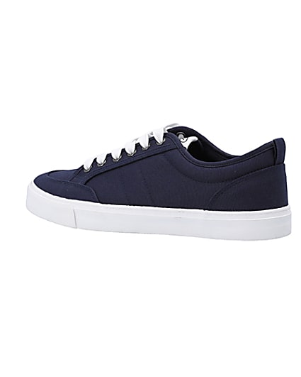 360 degree animation of product Navy canvas lace up trainers frame-5