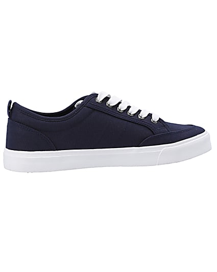 360 degree animation of product Navy canvas lace up trainers frame-14