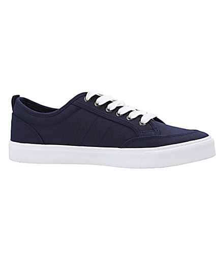 360 degree animation of product Navy canvas lace up trainers frame-16