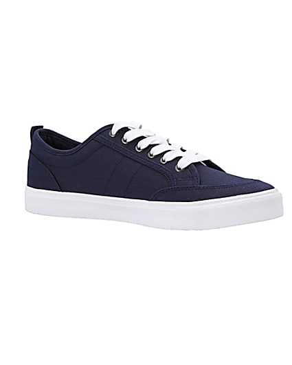 360 degree animation of product Navy canvas lace up trainers frame-17