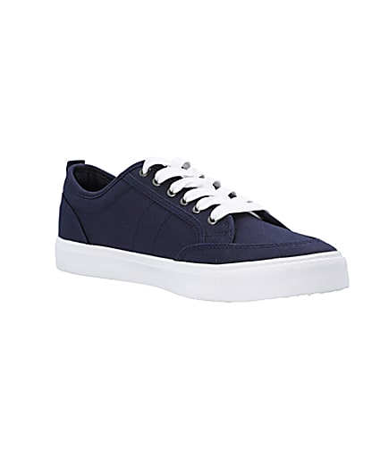 360 degree animation of product Navy canvas lace up trainers frame-18