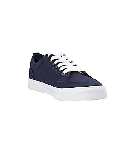 360 degree animation of product Navy canvas lace up trainers frame-19