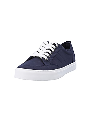 360 degree animation of product Navy canvas lace up trainers frame-23