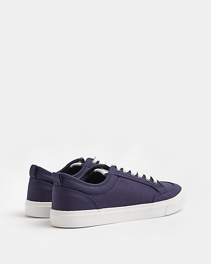 Navy canvas lace up trainers