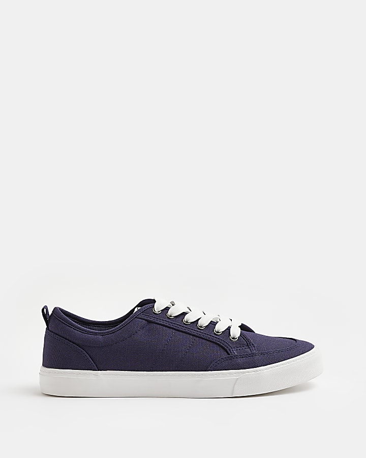 Navy canvas lace up trainers