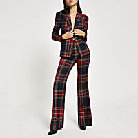 Navy check flare trousers