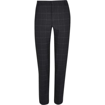 navy check trousers womens