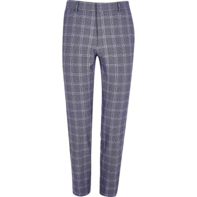 navy check super skinny cropped trousers