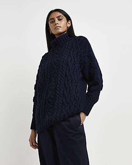 Navy chunky cable knit jumper