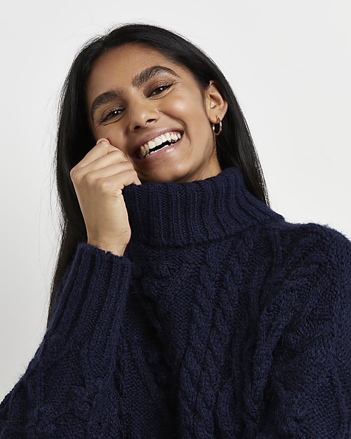 Navy chunky cable knit jumper