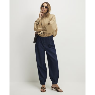 Navy Clean Waist Balloon Leg Jeans