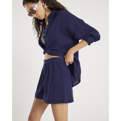 Navy Cotton Elasticated Shorts