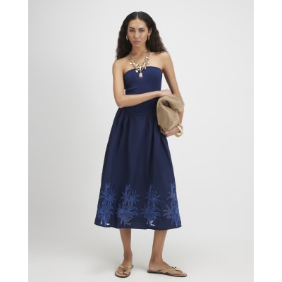 Cotton Embroidered Bandeau Midi Dress