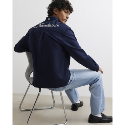 Navy Cotton Embroidered Sanctuaire Shirt