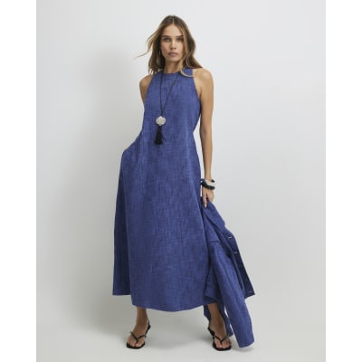 River Island Navy Cotton Midi Dress