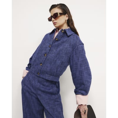 Navy Cotton Tailored Bomber Jacket