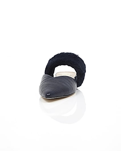 360 degree animation of product Navy croc faux fur strap pointed mules frame-3