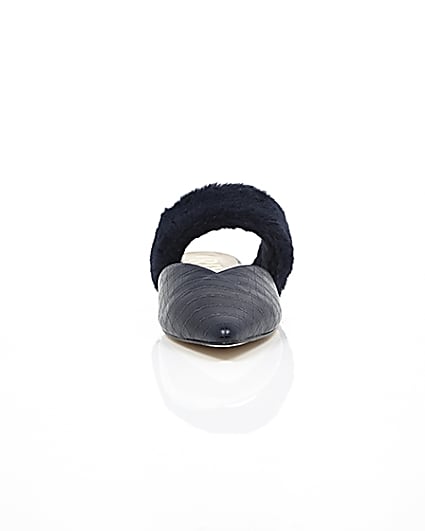 360 degree animation of product Navy croc faux fur strap pointed mules frame-4