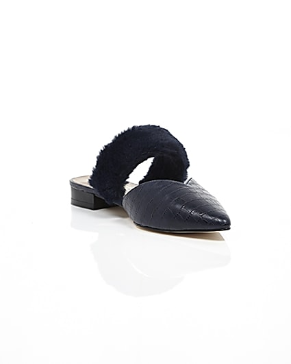 360 degree animation of product Navy croc faux fur strap pointed mules frame-6