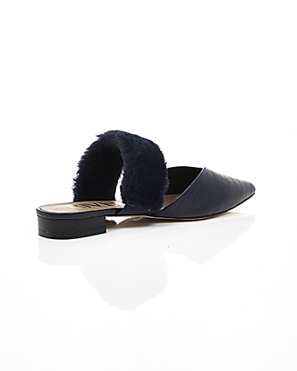 360 degree animation of product Navy croc faux fur strap pointed mules frame-12