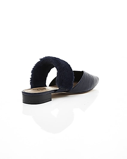 360 degree animation of product Navy croc faux fur strap pointed mules frame-13
