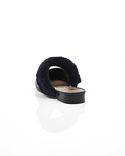 360 degree animation of product Navy croc faux fur strap pointed mules frame-17