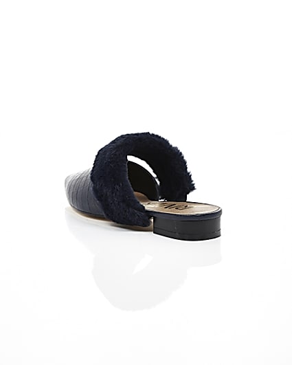 360 degree animation of product Navy croc faux fur strap pointed mules frame-18