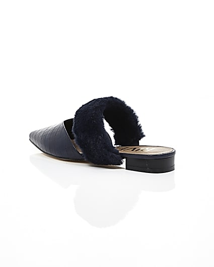 360 degree animation of product Navy croc faux fur strap pointed mules frame-19