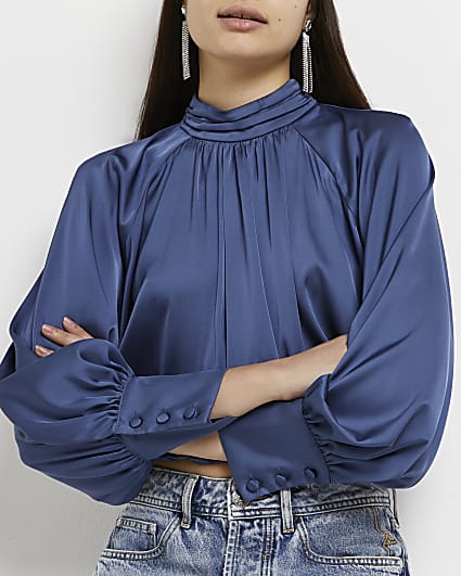 Navy cropped blouse