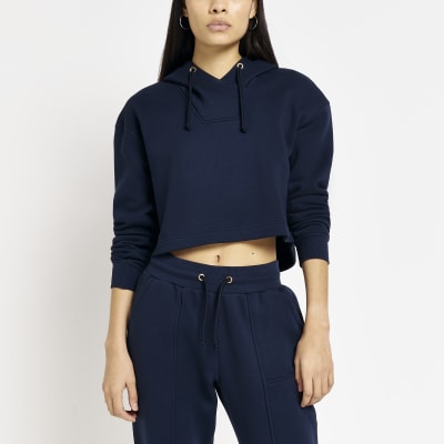 Navy cropped hoodie | River Island