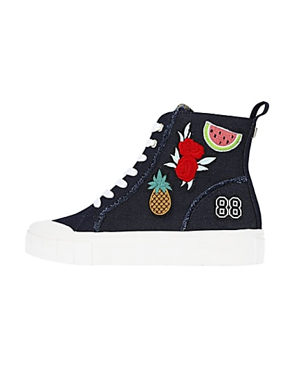 360 degree animation of product Navy denim high top trainers frame-4