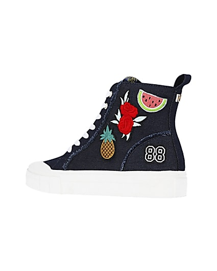 360 degree animation of product Navy denim high top trainers frame-5