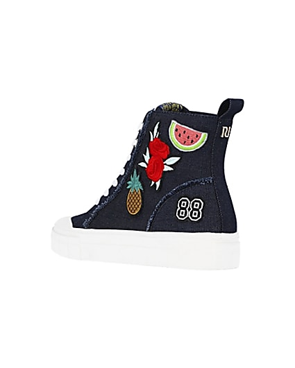 360 degree animation of product Navy denim high top trainers frame-6