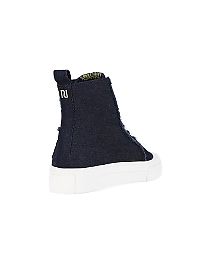 360 degree animation of product Navy denim high top trainers frame-11