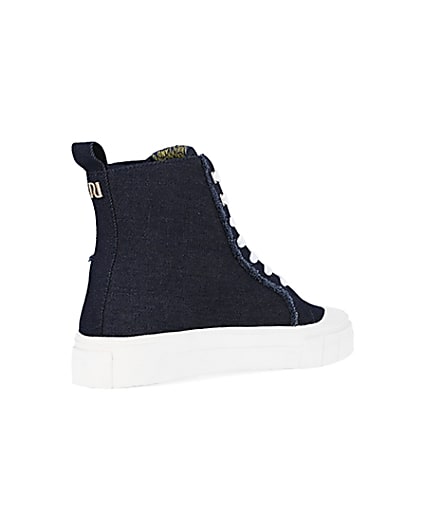 360 degree animation of product Navy denim high top trainers frame-12