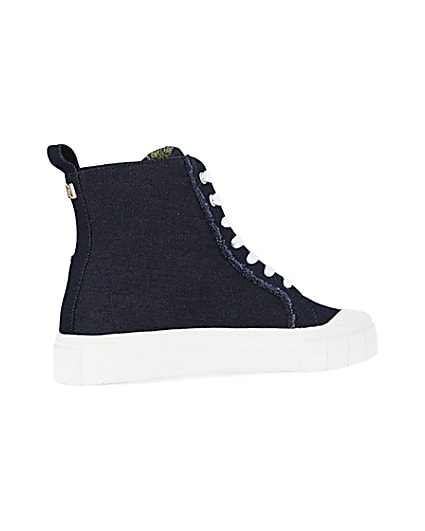 360 degree animation of product Navy denim high top trainers frame-13
