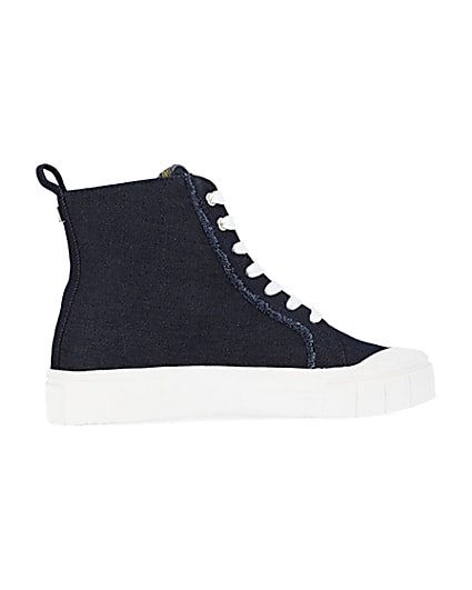 360 degree animation of product Navy denim high top trainers frame-14